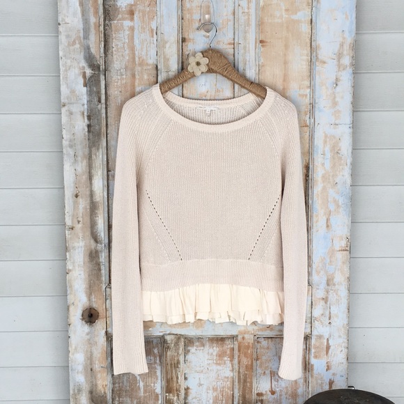 Maje Sweaters - Maje Chiffon Trimmed Linen Blend Sweater